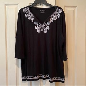 Talbots cotton tunic black &white stitch detail